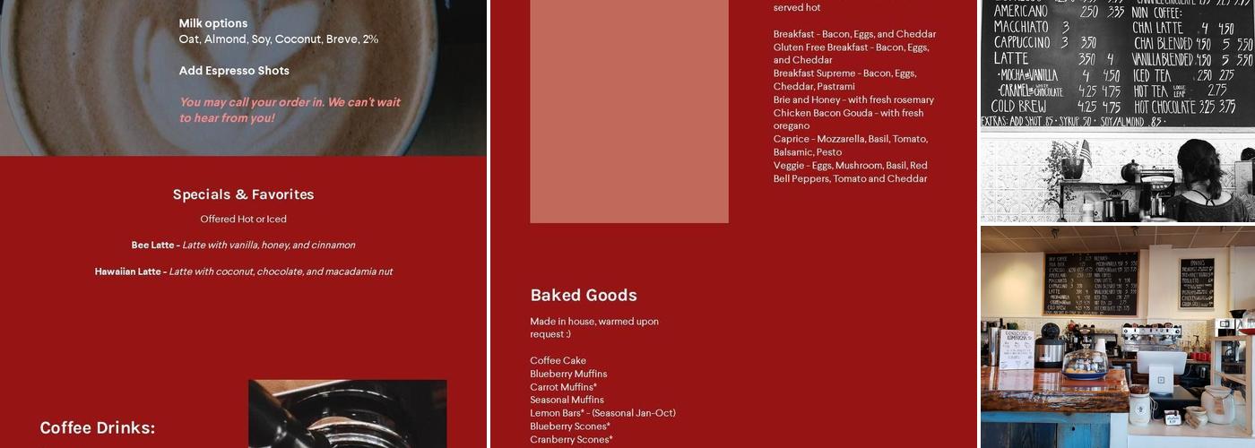 Red Bee Coffee Menu