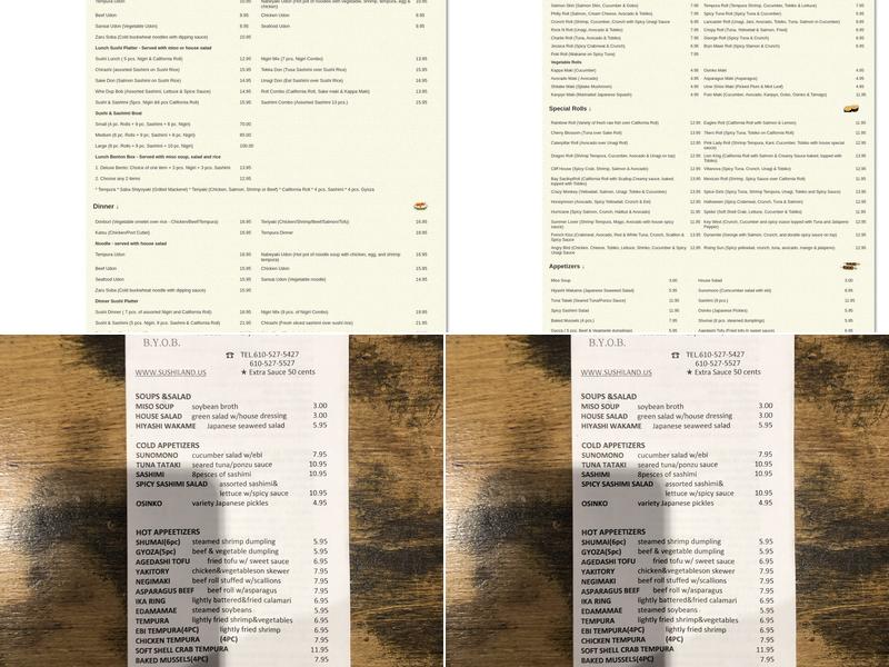 Sushi Land Menu