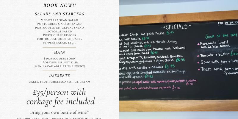 Zara cafe Menu