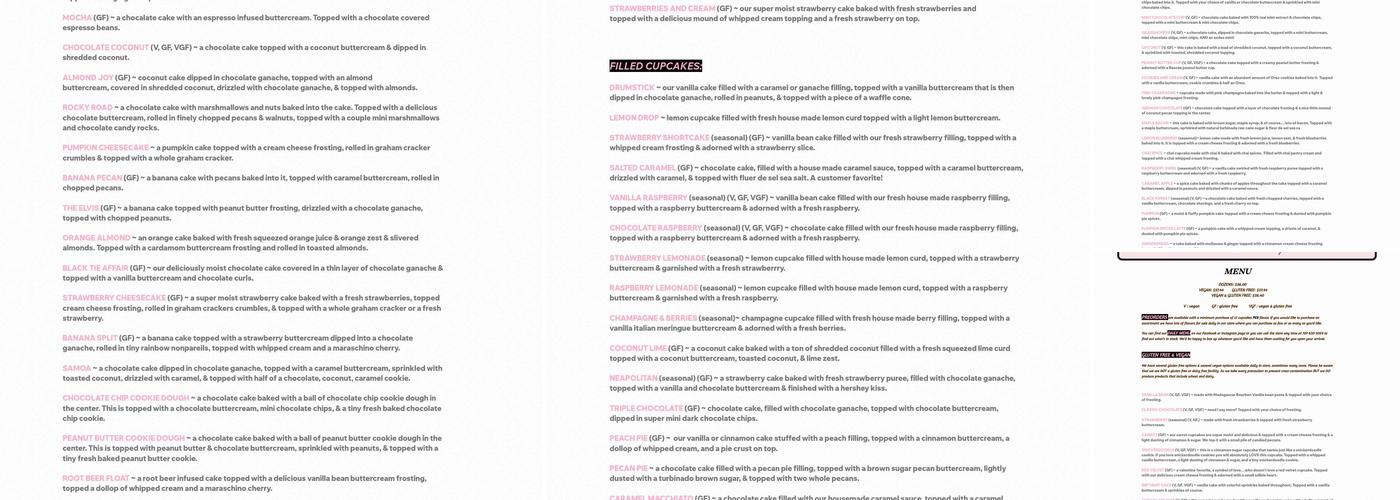 Mia Bella Cupcakes Menu