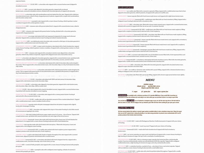 Mia Bella Cupcakes Menu