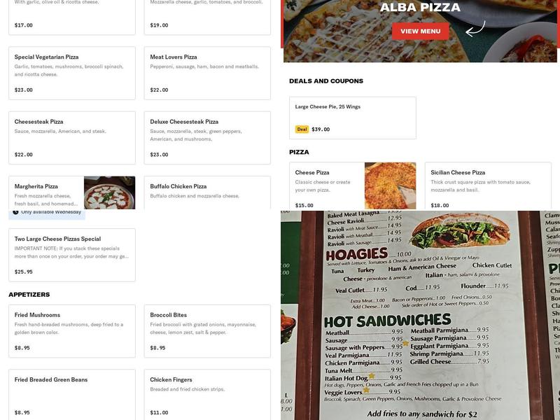 Alba Pizza Menu