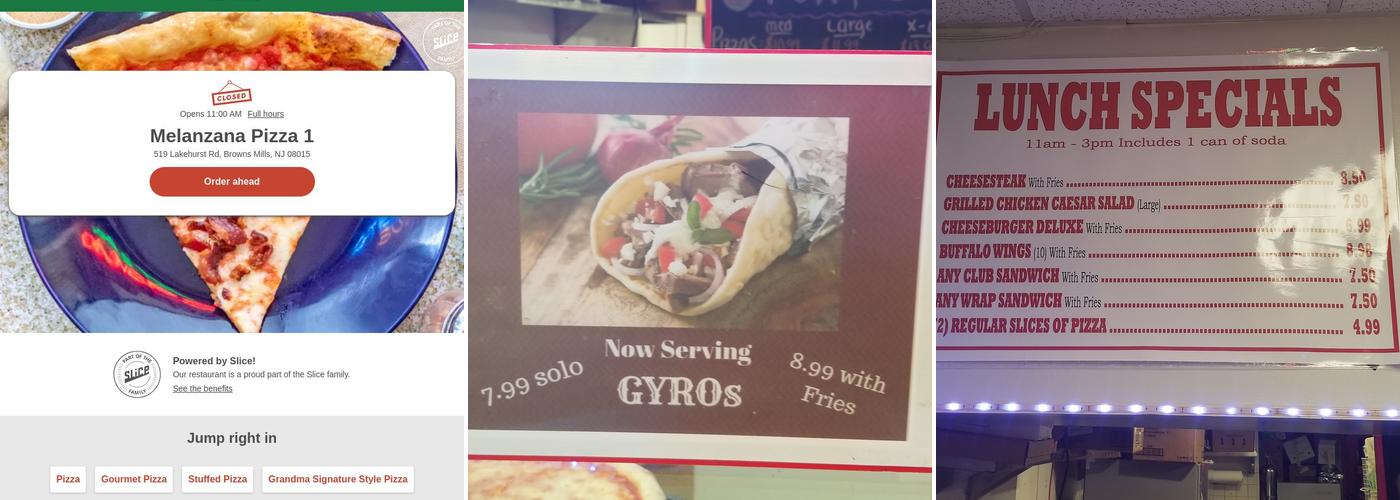 Melanzana Pizza Menu