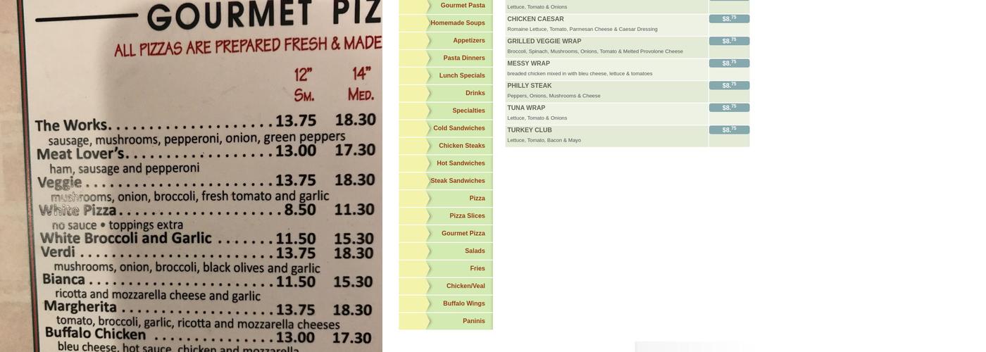 Red Star Pizza Menu