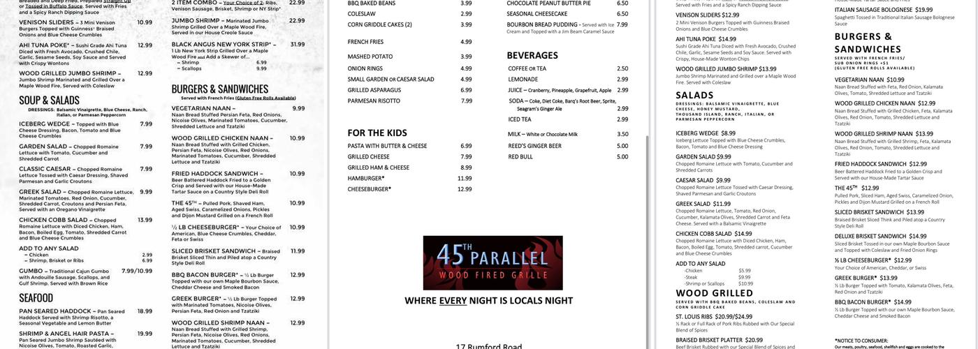 45th Parallel Woodfired Grille Menu