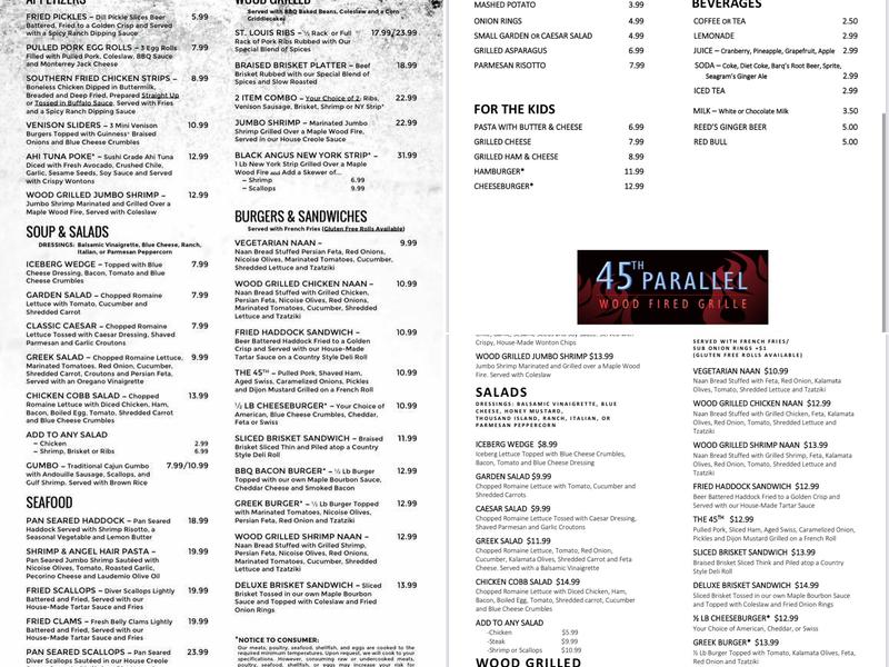 45th Parallel Woodfired Grille Menu