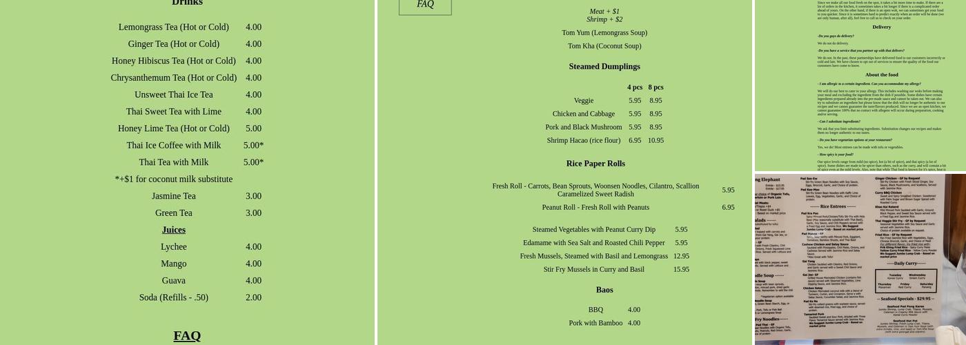 The Smiling Elephant Menu