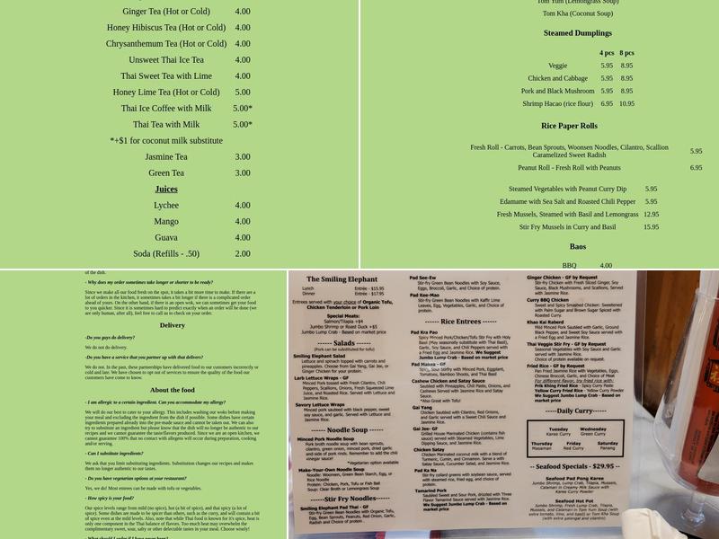 The Smiling Elephant Menu