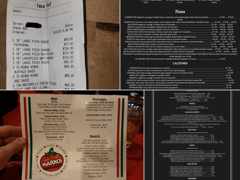 Marko's Pizzeria Menu