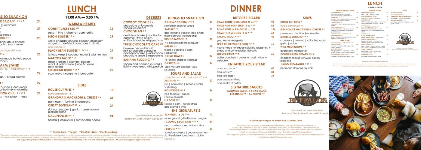 Buffalos Menu