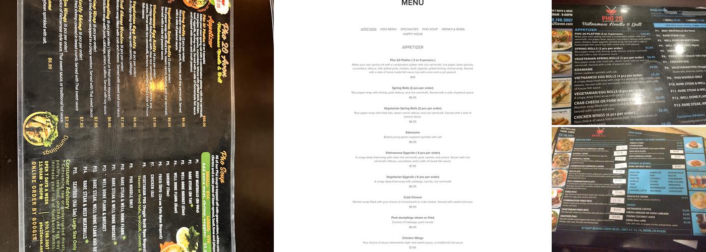 Phở 20 Menu