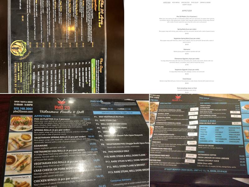 Phở 20 Menu