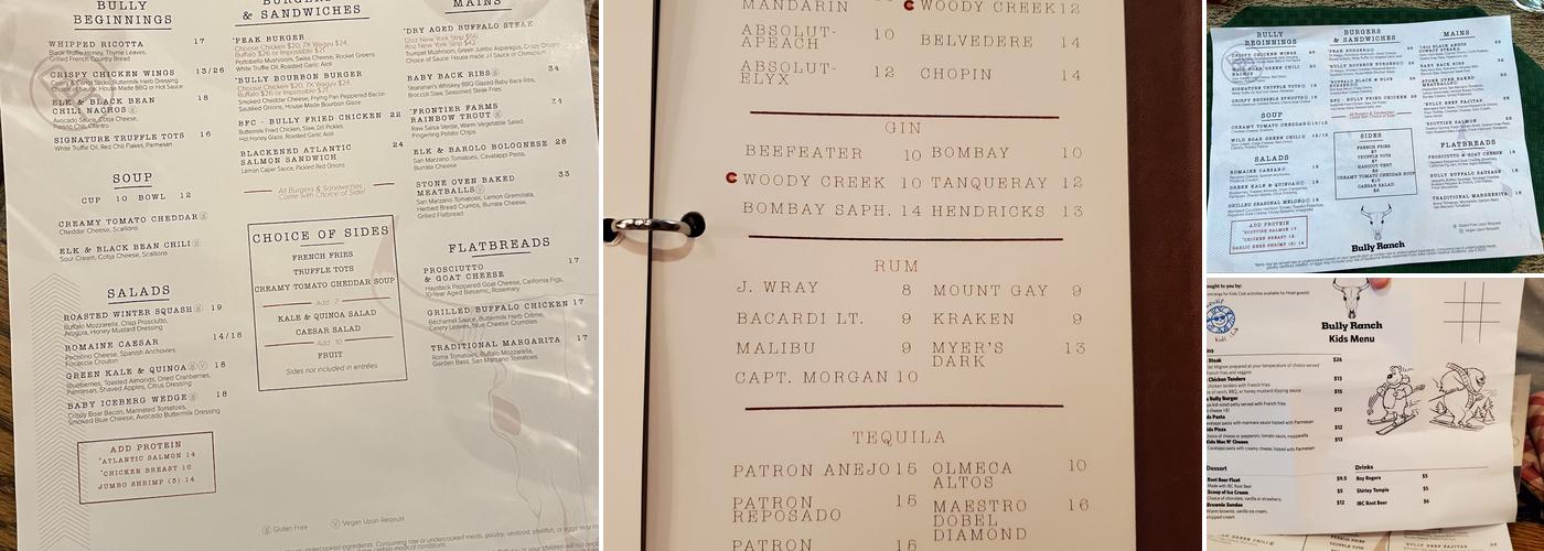 Bully Ranch Restaurant Menu