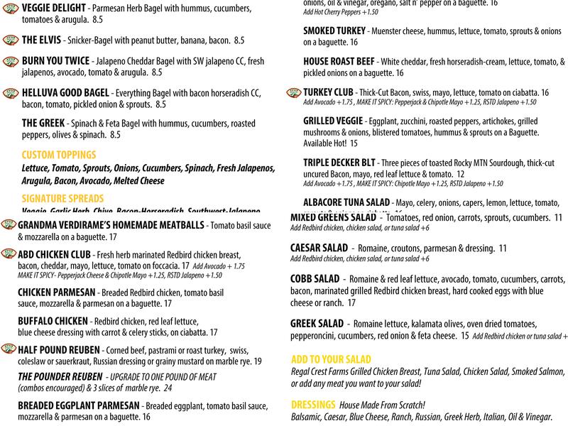 Avon Bakery & Deli Menu