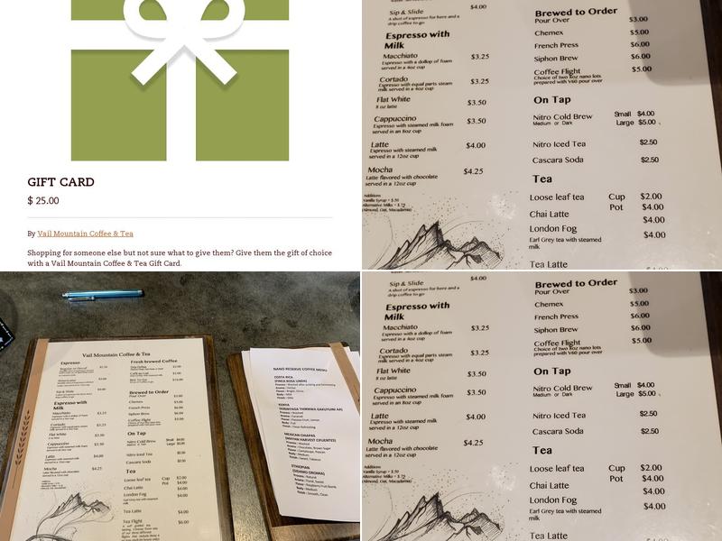 Vail Mountain Coffee & Tea - Roastery cafe Menu