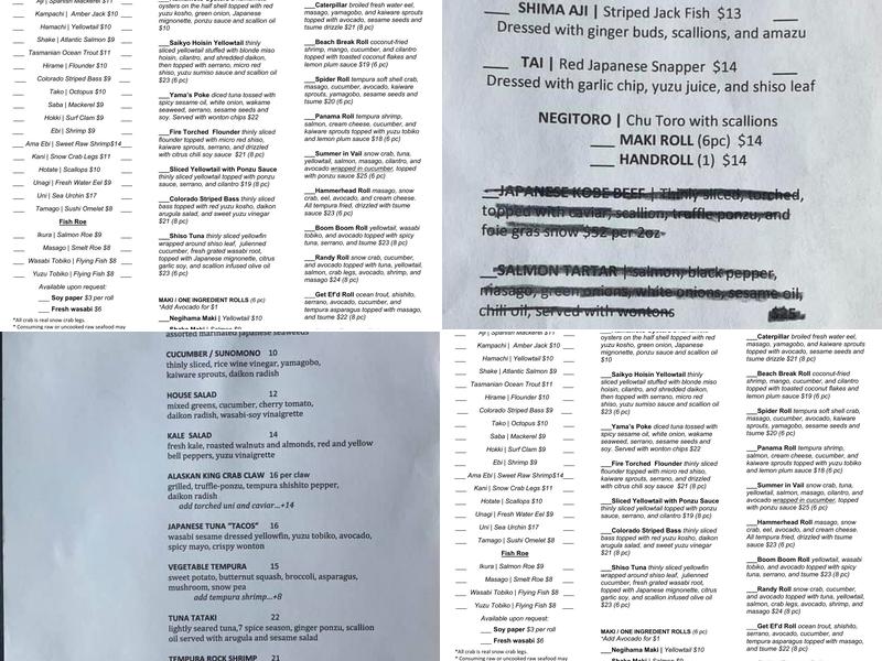 Yama Sushi Menu