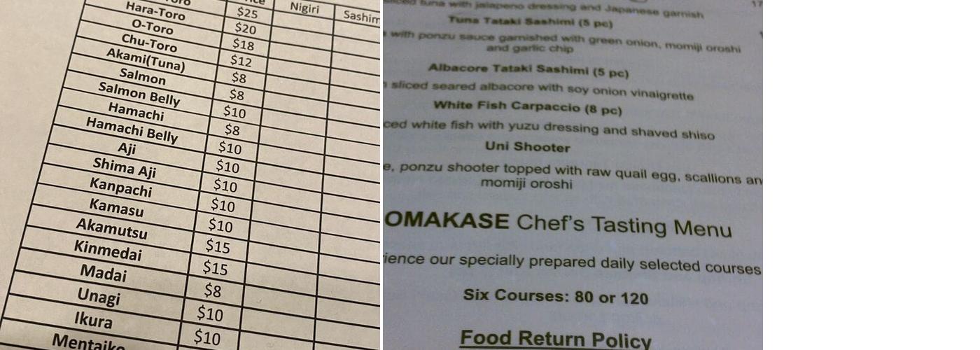 Osaki’s Menu