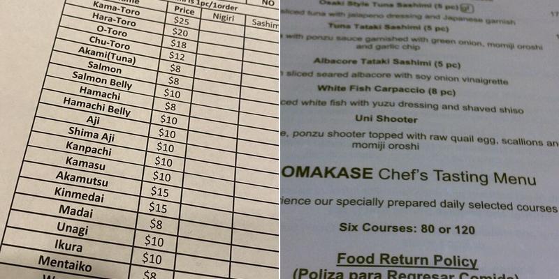 Osaki’s Menu