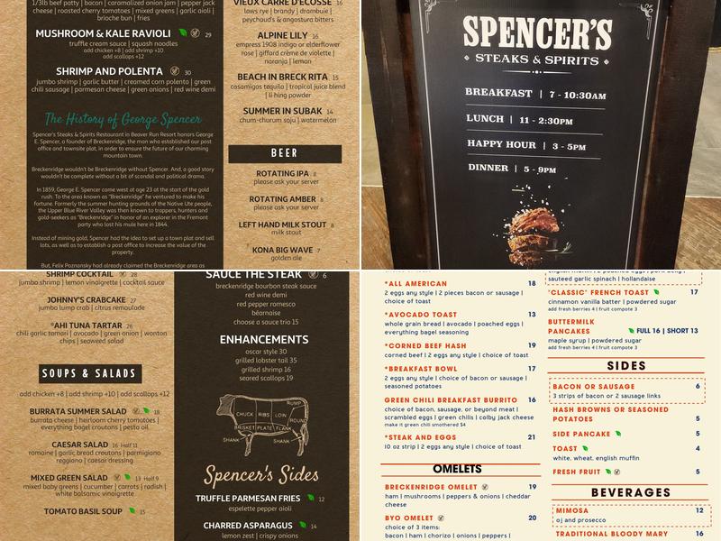 Spencer's Steaks & Spirits Menu