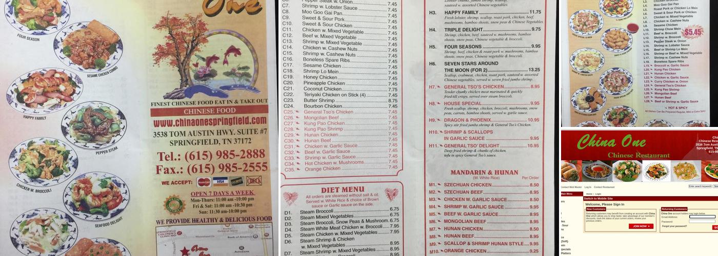 China One Menu