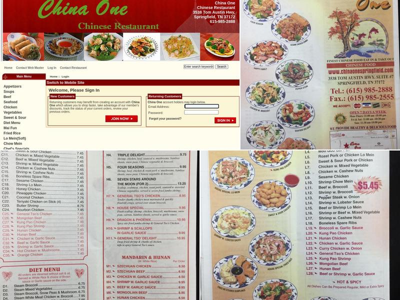 China One Menu