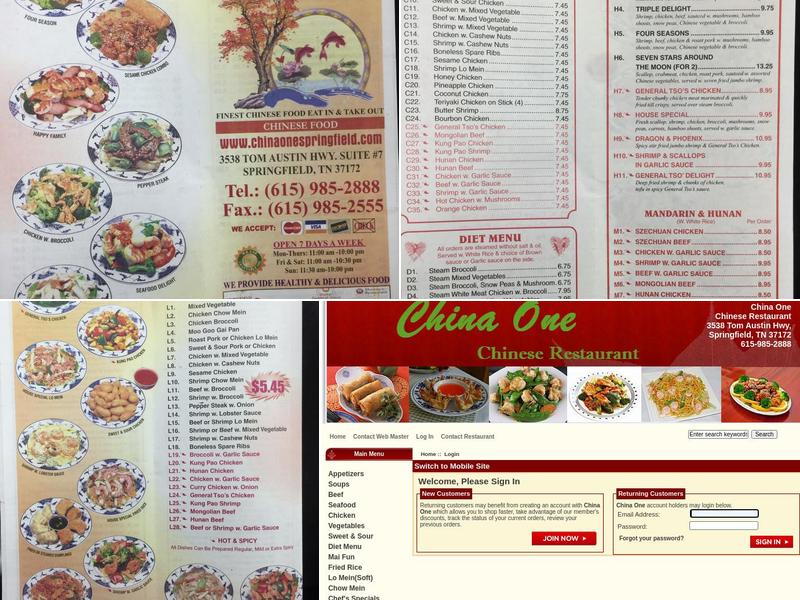China One Menu