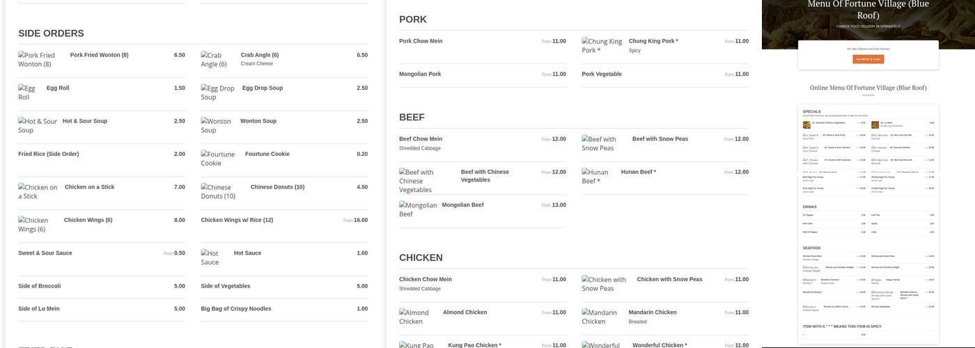 Fortune Village (Blue Roof) Menu