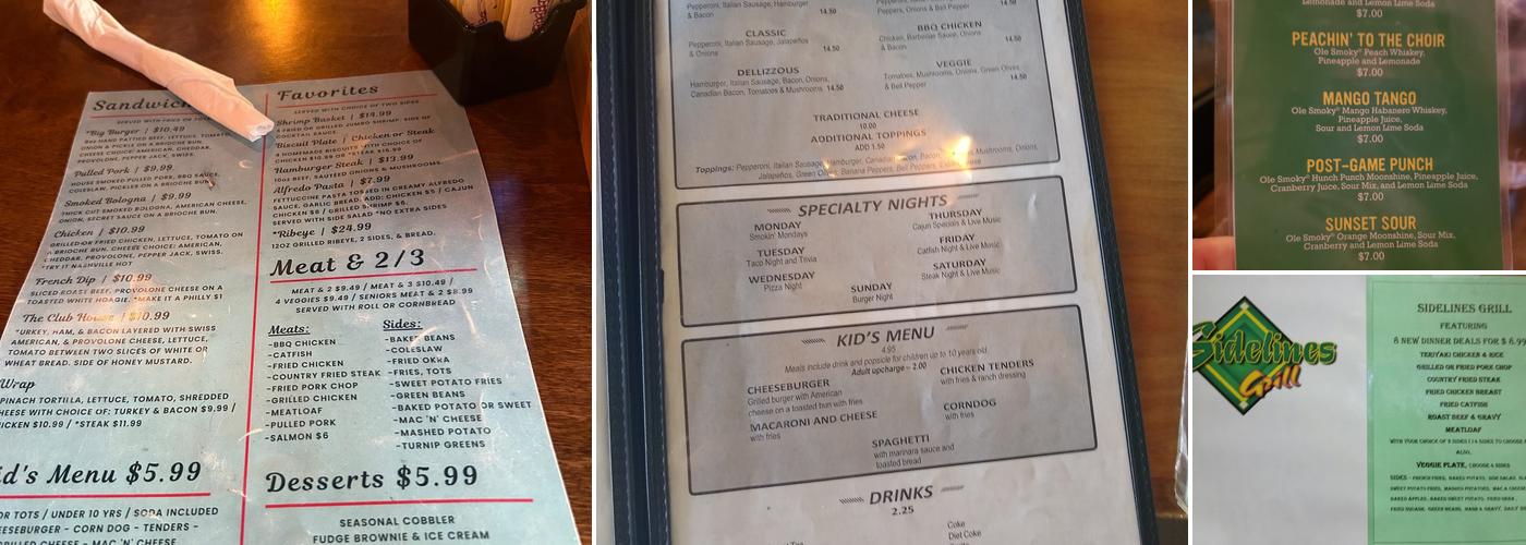 sidelines grill Menu