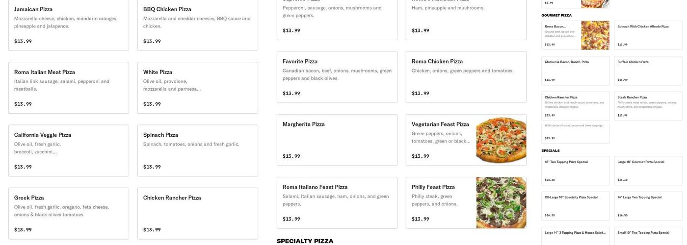 Roma Pizza & Pasta Menu