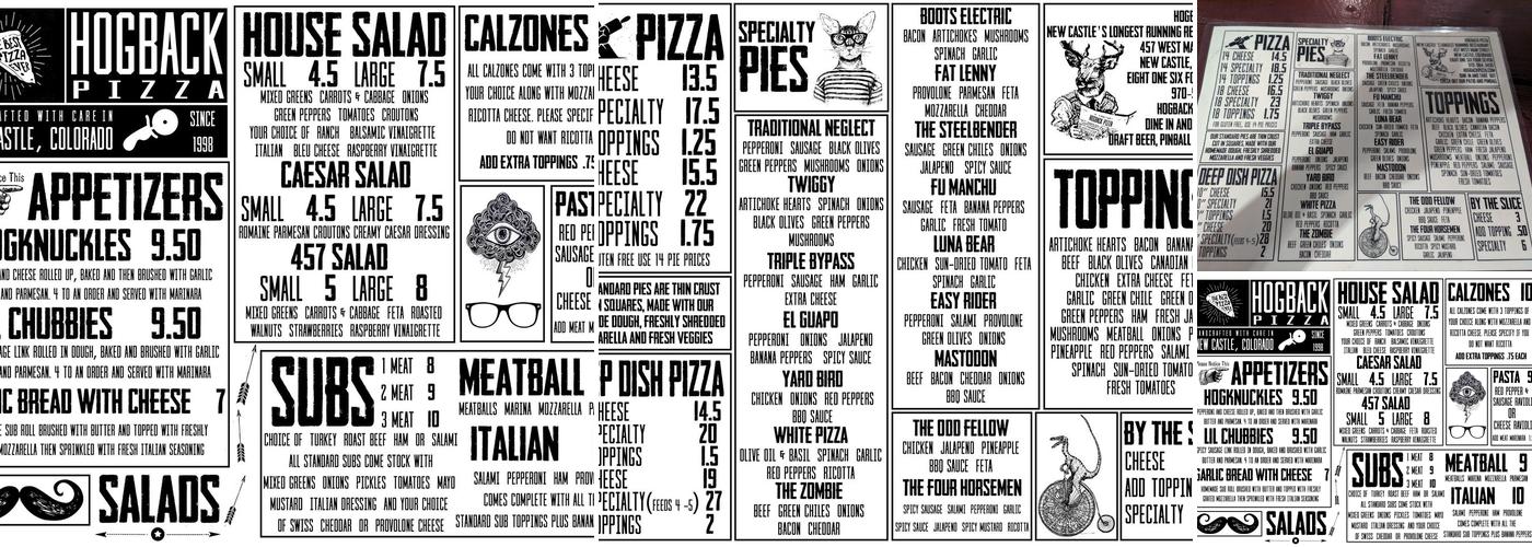 Hogback Pizza Menu