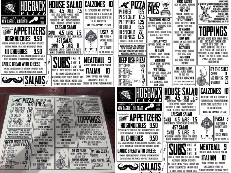 Hogback Pizza Menu