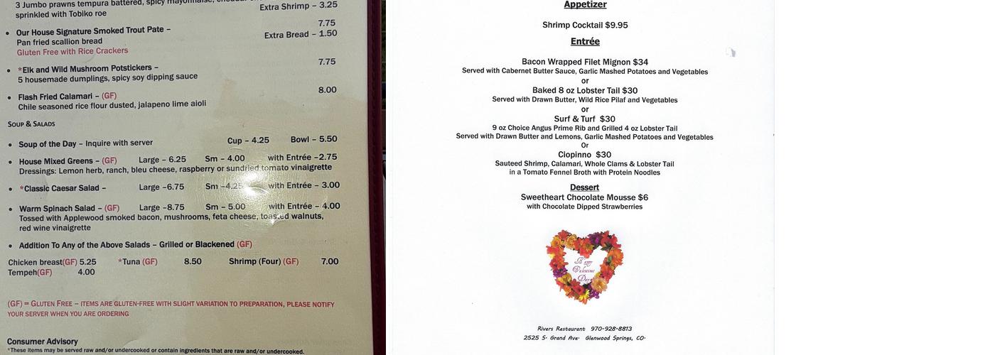 Rivers Restaurant Menu