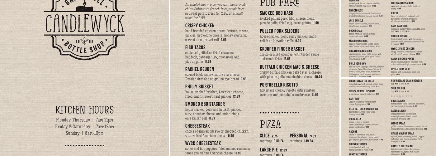 Candlewyck Menu