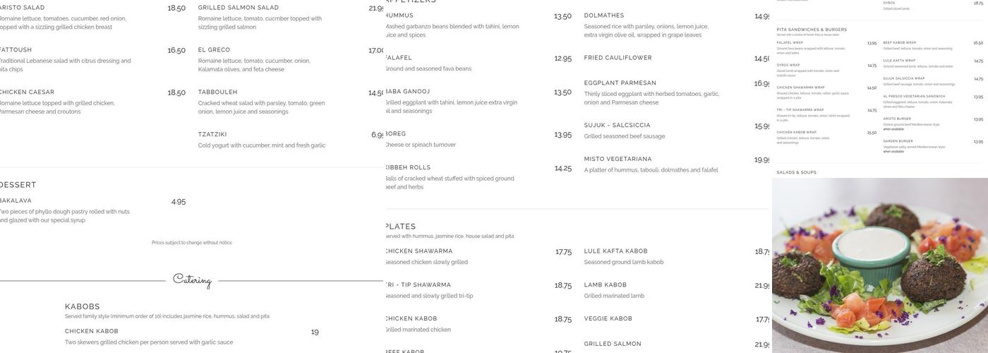Aristo Cafe Menu