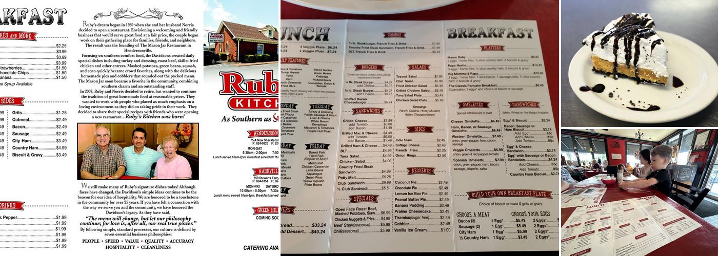 Ruby's Kitchen at Mason's Menu