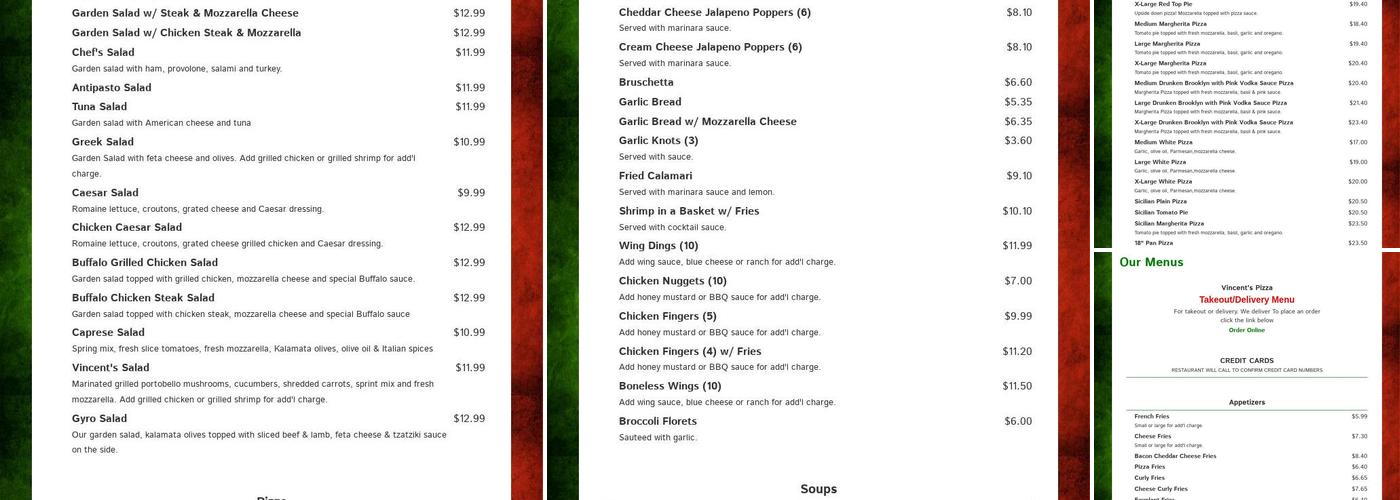 Vincent's Pizza Souderton Menu