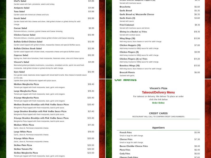 Vincent's Pizza Souderton Menu