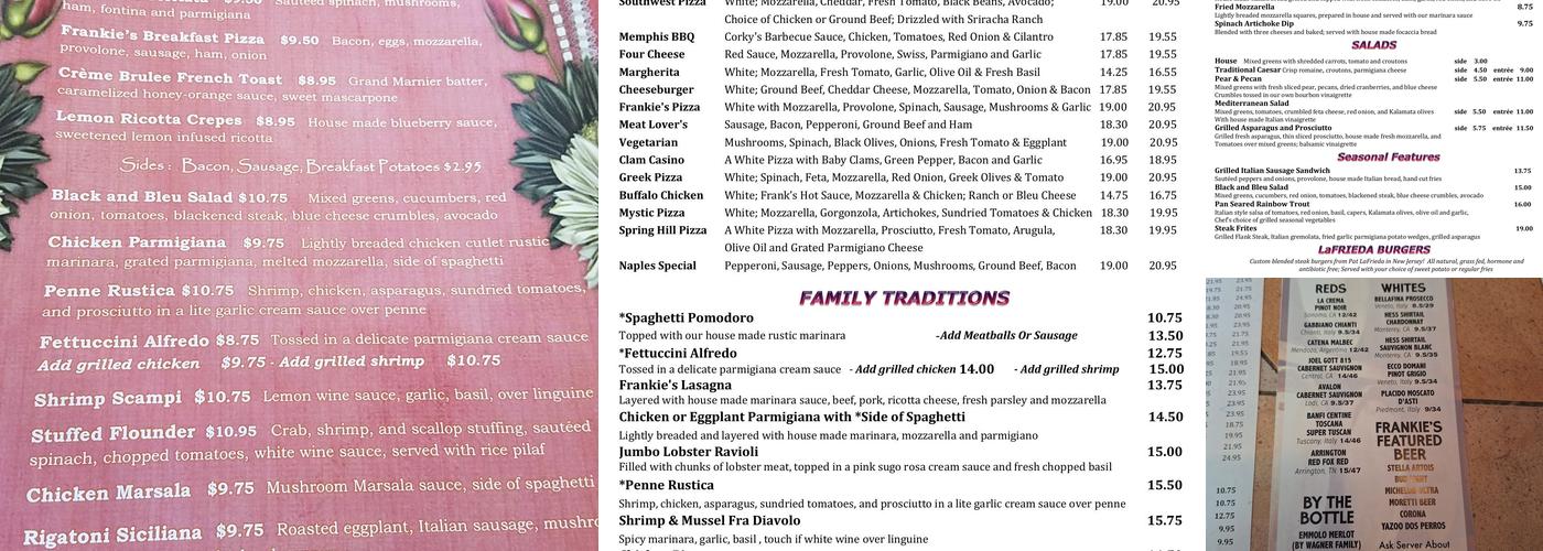 Frankie's Pizza & Grill Menu