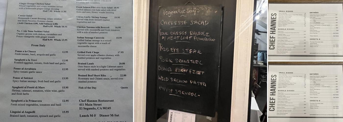 Chef Hannes Restaurant Menu