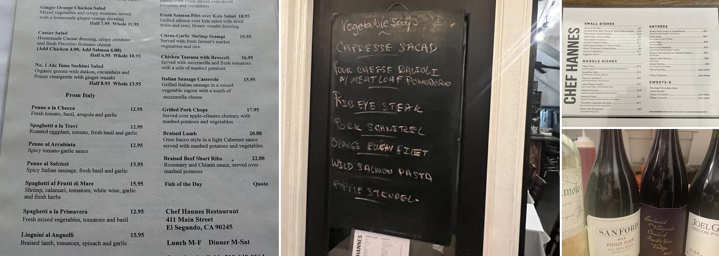 Chef Hannes Restaurant Menu