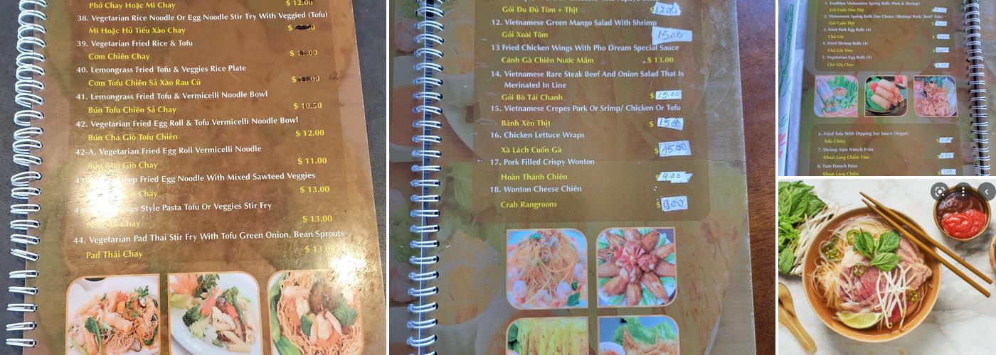 Pho Dreams Menu