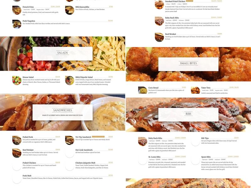 Britt's BBQ and Catering Menu