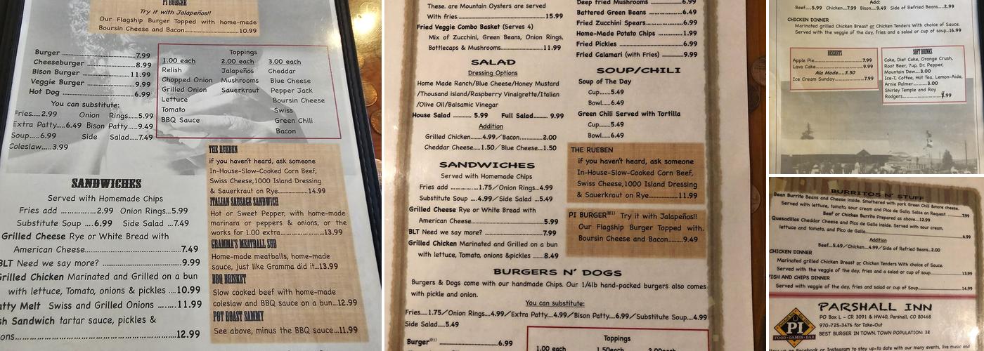 Parshall Inn Menu