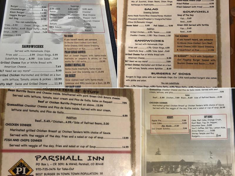 Parshall Inn Menu