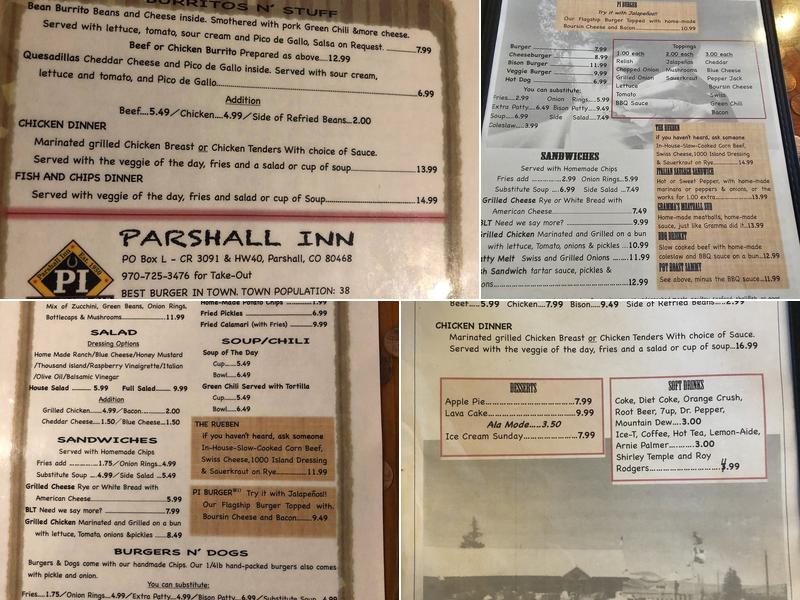 Parshall Inn Menu