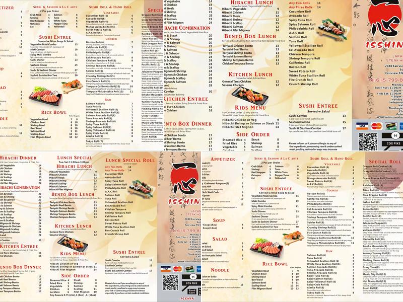 Isshin Japanese Steakhouse Menu