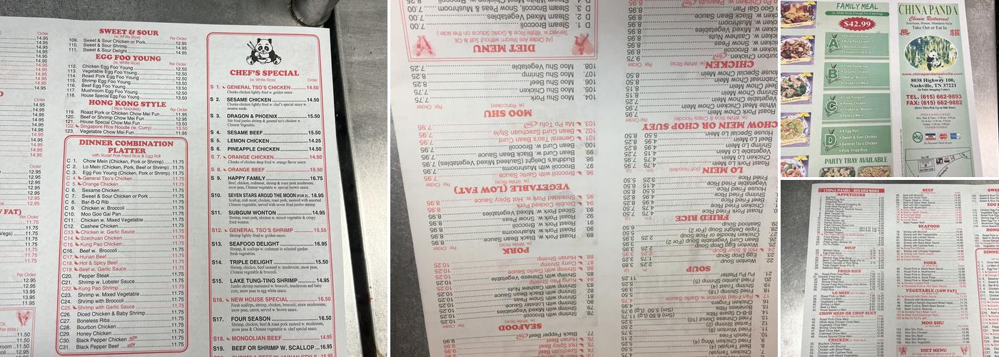 China Panda Menu