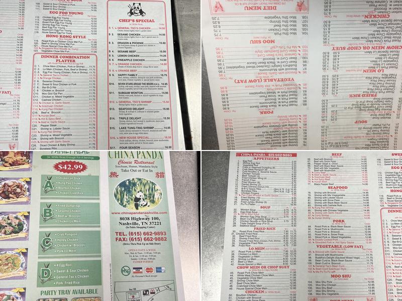 China Panda Menu