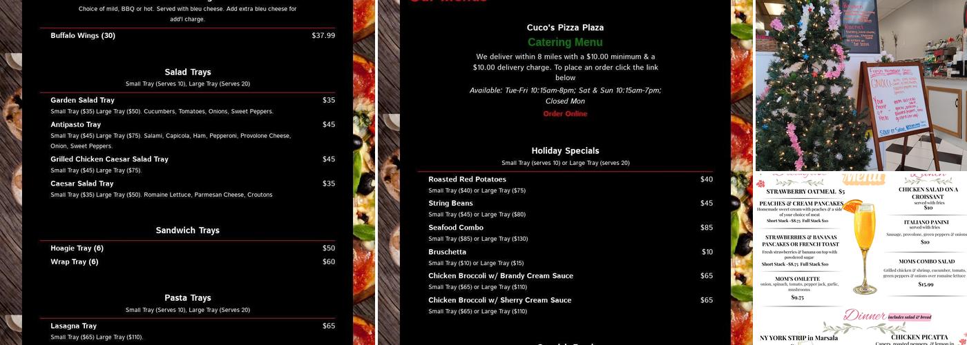 Cuco's Pizza Plaza Restaurant Menu