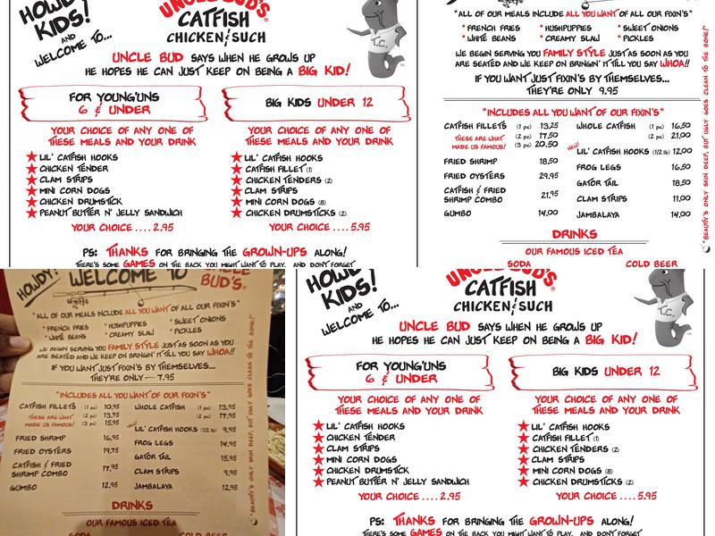Uncle Bud's Catfish Chicken & Such Menu